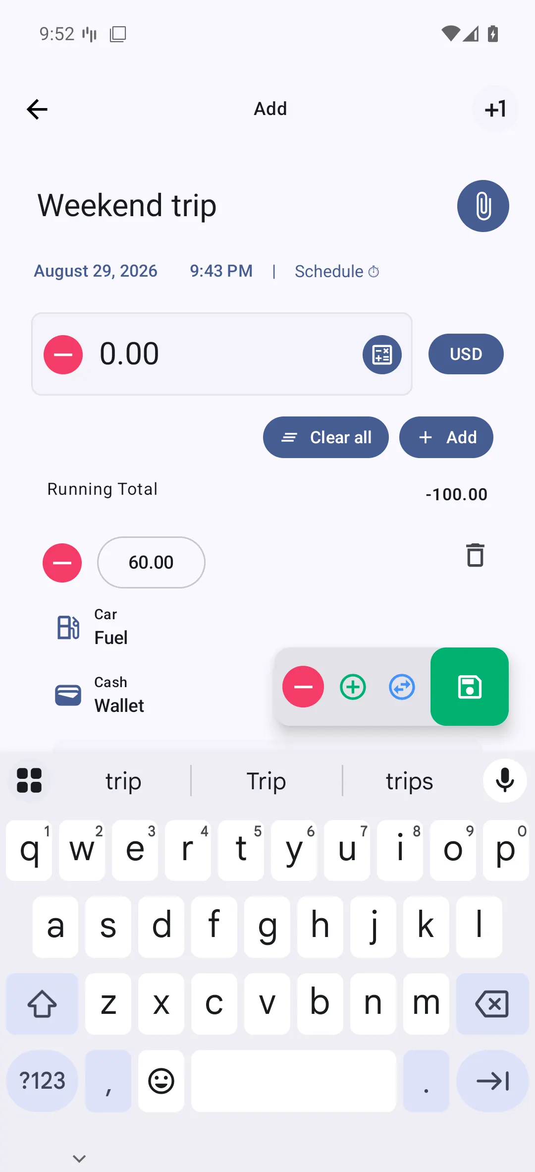 Bluecoins split transaction