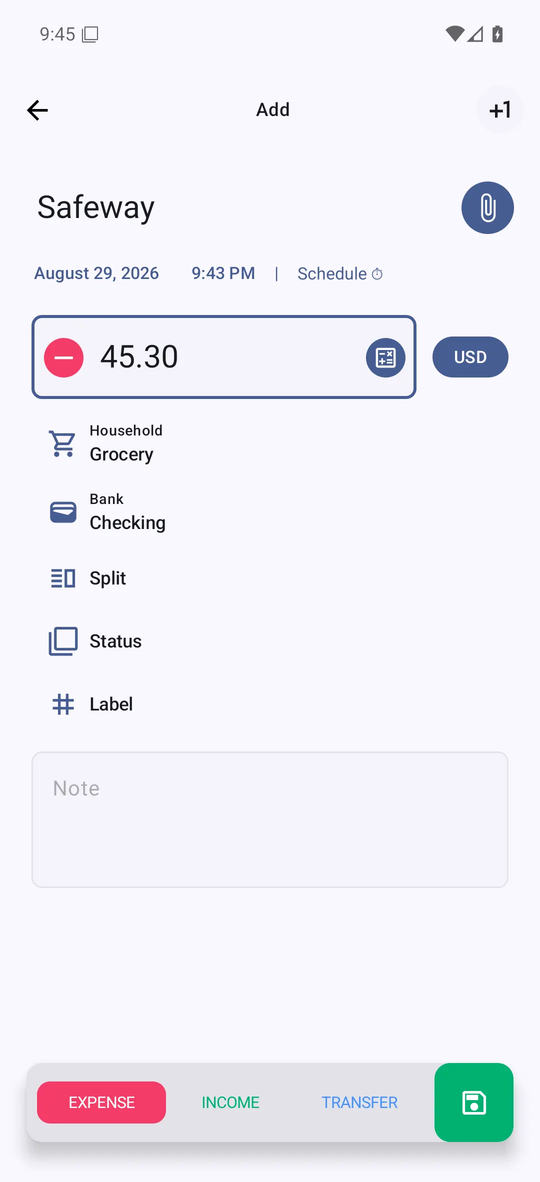Bluecoins transaction form